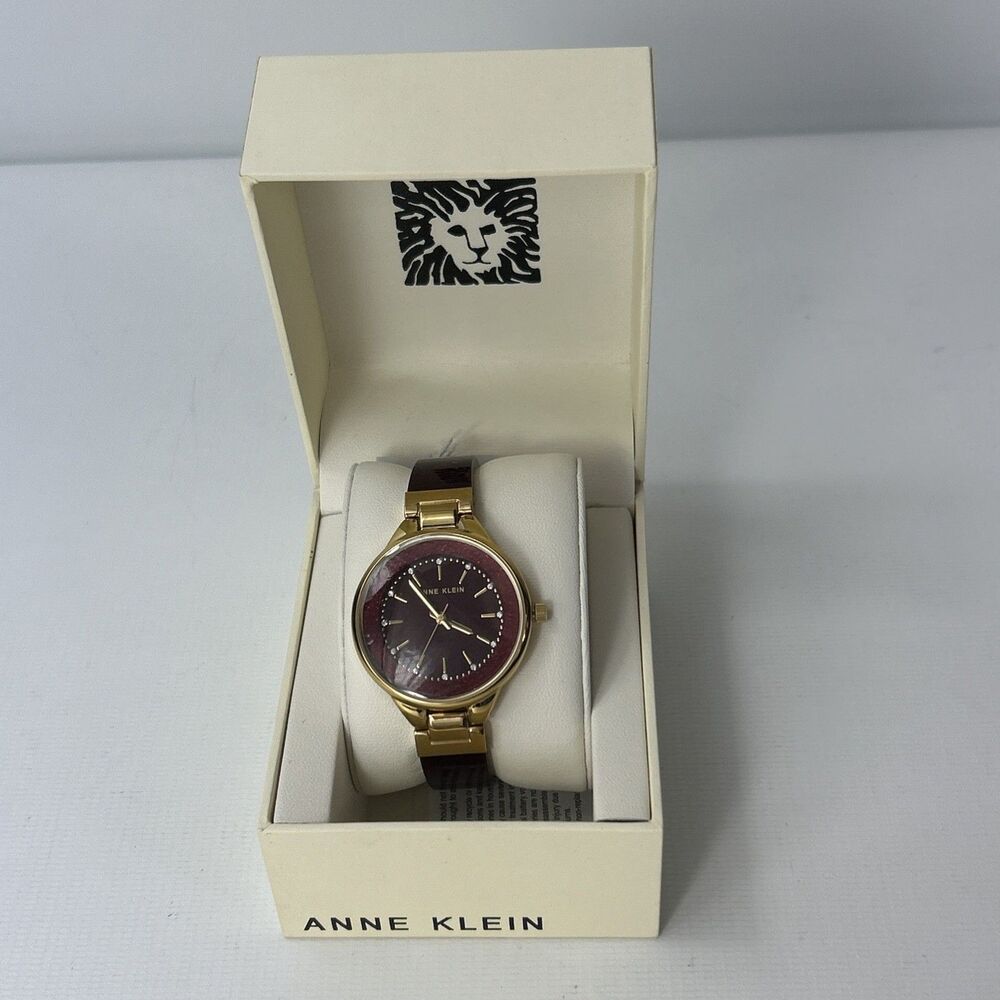 Anne Klein Women's Quartz Burgundy Resin Gold-Tone Watch - AK/1408BYBY